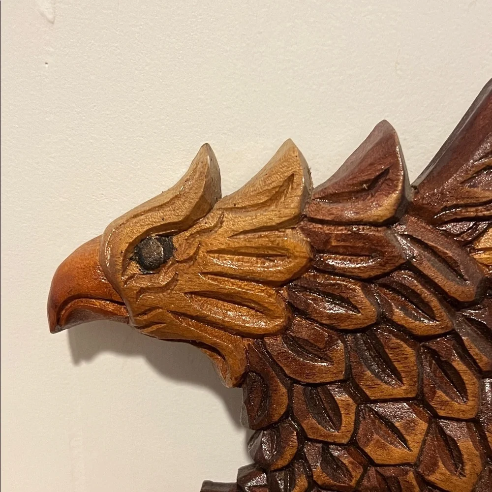Hand-Carved Wooden Eagle Wall Art - Brown Tones El Salvador 3D Vintage